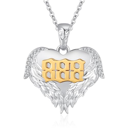 TANGPOET 888 Kette für Damen Frauen Mädchen Silber 925 Engel Nummer Halskette Engelszahl Herz Anhänger Schmuck Geschenke für WRLD Rapper Fans Geburtstag Valentinstag Muttertag von TANGPOET