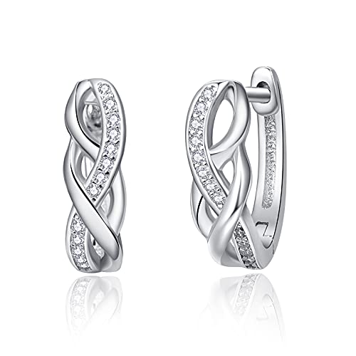 TANGPOET 925 Creolen Damen Ohrringe Weißgold Creolen mit Zirkonia 18 Karat runder Kreis Klein Schläfer Ohrringe Schmuck Weihnachten Valentinstag Geschenke für Mädchen Freundin Damen von TANGPOET