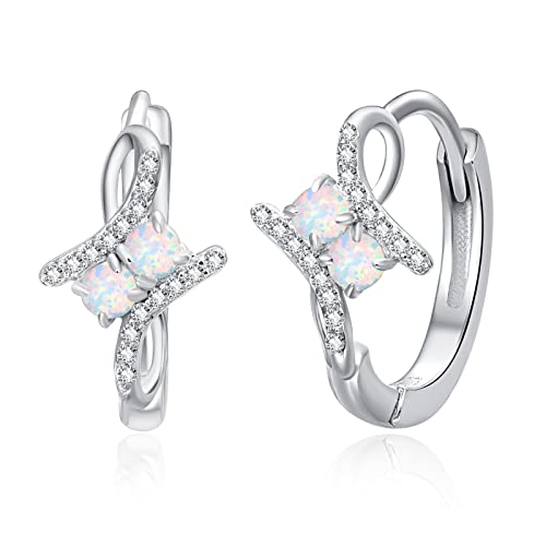 TANGPOET Opal Ohrringe Silber 925 Creolen für Frauen Ohrringe Sleeper Creolen Kreis Schmuck Geschenke (Opal Ohrringe) von TANGPOET