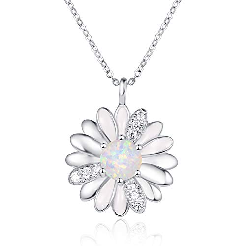 TANGPOET Daisy Halskette 925 Sterling Silber Gänseblümchen Halsketten Opal Daisy Blume Anhänger Geburtstag Schmuck Geschenke für Damen Frauen Mädchen von TANGPOET