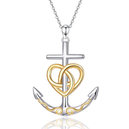 TANGPOET Anker Anhänger Halskette Damen Halskette 925 Sterling Silber Ozean Anchor Schmuck Geschenk für Frauen Mädchen Seefahrer von TANGPOET