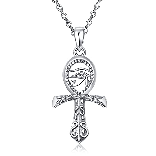 TANGPOET Ankh Kette 925 Sterling Silber Ankh Böses Auge Anhänger Ägyptische Auge des Horus Halskette Schmuck Geschenk für Damen Männer von TANGPOET