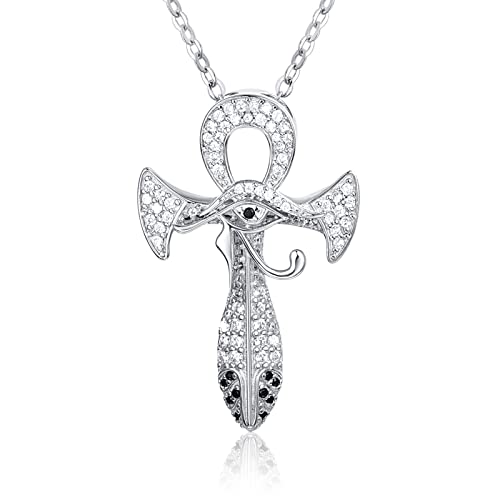 TANGPOET Ankh Kette Damen Sterling Silber Ankh Kreuz Halskette Ägyptische Ankh Anhänger Schmuck Ägyptische Geschenke für Damen Mädchen von TANGPOET