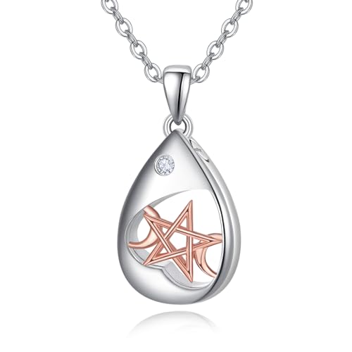 TANGPOET Asche Halskette 925 Sterling Silber Dreifacher Mond Urnenketten Andenken an Verstorbene Asche Anhänger Halskette für Frauen Mädchen mit Trichter Füller Kit von TANGPOET