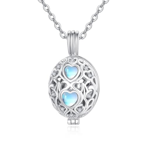 TANGPOET Asche Halskette 925 Sterling Silber Ellipse Urnenketten für Asche Anhänger Mondstein Urne Schmuck für Damen Mädchen mit Trichter Füller Kit von TANGPOET