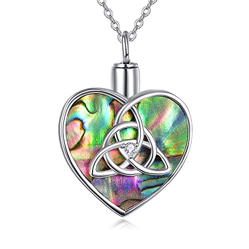 TANGPOET Asche Halskette 925 Sterling Silber Herz Abalone Urnenketten Kremation Schmuck für Asche Anhänger Feuerbestattung Schmuck für Mama Papa Frauen Männer Haustier von TANGPOET