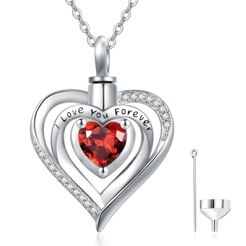 TANGPOET Asche Halskette 925 Sterling Silber Herz Urne Halskette Kremation Schmuck für Asche Anhänger für Frauen Mädchen mit Trichter Füller Kit, Januar von TANGPOET