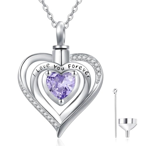 TANGPOET Asche Halskette 925 Sterling Silber Herz Urne Halskette Kremation Schmuck für Asche Anhänger für Frauen Mädchen mit Trichter Füller Kit, Juni von TANGPOET