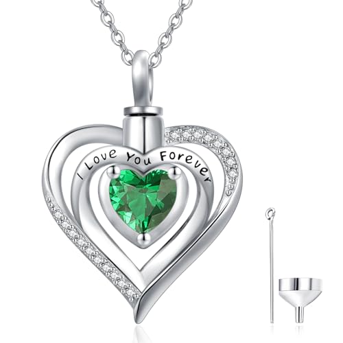 TANGPOET Asche Halskette 925 Sterling Silber Herz Urne Halskette Kremation Schmuck für Asche Anhänger für Frauen Mädchen mit Trichter Füller Kit, Mai von TANGPOET