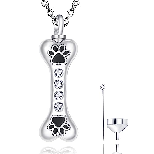 TANGPOET Asche Halskette 925 Sterling Silber Hund Urne Halskette für Asche Memorial Einäscherung Schmuck Andenken Anhänger Kette für Hund Katze Haustier mit Trichterfüller Kit von TANGPOET