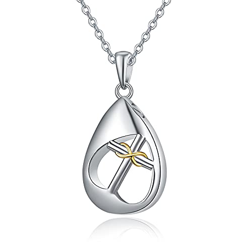 TANGPOET Asche Halskette 925 Sterling Silber Kreuz Urnenketten für Asche Gedenk Feuerbestattung Schmuck für Asche Andenken Anhänger für Mama Papa Frauen Männer Haustier mit Trichterfüller Kit von TANGPOET