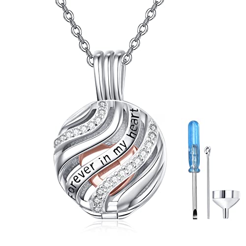 TANGPOET Asche Halskette Schmuck 925 Sterling Silber Urnenketten für Asche Runde Memorial Kremation Schmuck Andenken Anhänger Halskette für Mama Papa Frauen Männer Haustier von TANGPOET