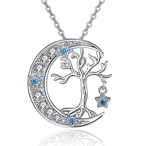 TANGPOET Lebensbaum Kette S925 Sterling Silber Lebensbaum Ketten für Damen Moon Halskette Mond Anhänger Star für Mutter Schwester Mädchen Schmuck Geschenk von TANGPOET