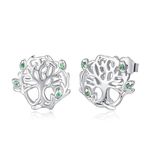 TANGPOET Baum des Lebens Ohrringe 925 Sterling Silber Lebensbaum Ohrstecker Blume Runde Ohrstecker Geschenke für Frauen Damen Mädchen von TANGPOET