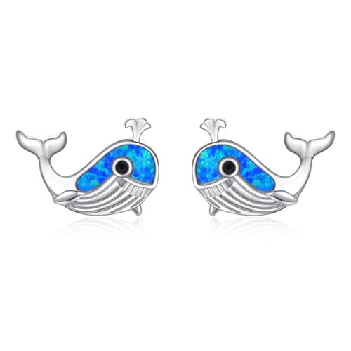 TANGPOET Blauwal Ohrringe für Damen Frauen Mädchen Silber 925 Opal Ohrstecker Whale Wal Schmuck Geschenke für Kinder Geburtstag Weihnachten Valentinstag Muttertag von TANGPOET