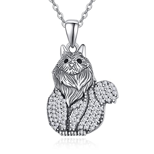 TANGPOET Britisch Langhaar Katze Geschenke für Britisch Langhaar Liebhaber Sterling Silber Langhaar Halskette Persische Katze Anhänger Schmuck Katze Halskette Geschenke für Damen Mädchen von TANGPOET