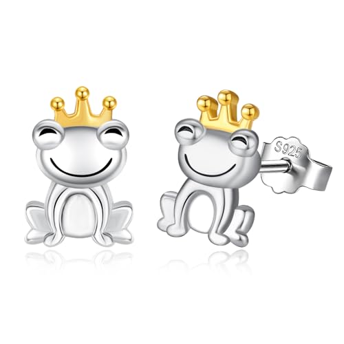 TANGPOET Cartoon Frosch Ohrringe für Damen Frauen Mädchen Sterling Silber Frosch Ohrstecker Schmuck Geschenke für Muttertag Weihnachten Valentinstag Geburtstag von TANGPOET