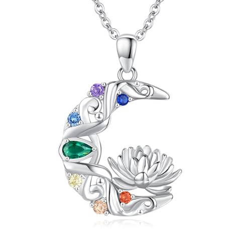 TANGPOET Chakra Halskette 925 Sterling Silber Mond Lotus Blume Anhänger, 7 Chakra Heilung Halskette, Valentinstag Schmuck Geschenke für Frauen Mädchen Yoga Damen von TANGPOET