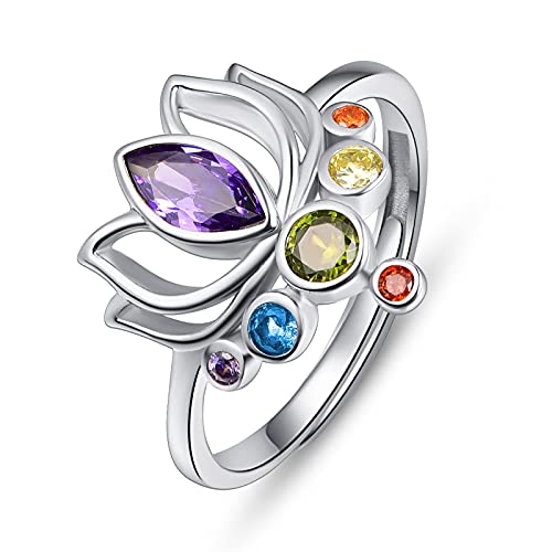 TANGPOET Chakra Ring für Frauen 925 Sterling Silber Verstellbare Daumenring, Lotus Blume Yoga Ring, Inspirierender Schmuck Geschenke für Damen Mädchen von TANGPOET