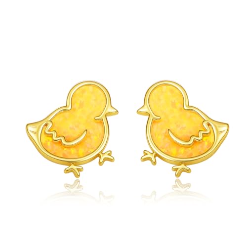 TANGPOET Chicken Hühn Ohrringe für Damen Frauen Mädchen 925 Silber vergoldet gelber Opal Ohrstecker Hühner Schmuck Geschenke zum Geburtstag Weihnachten Valentinstag Muttertag von TANGPOET
