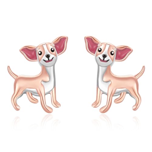 TANGPOET Chihuahua Geschenke für Damen Frauen Mädchen 925 Sterling Silber Hund Ohrringe Stecker Chihuahua Ohrstecker Schmuck Geschenke für Hundemama Hundeliebhaber Kinder von TANGPOET