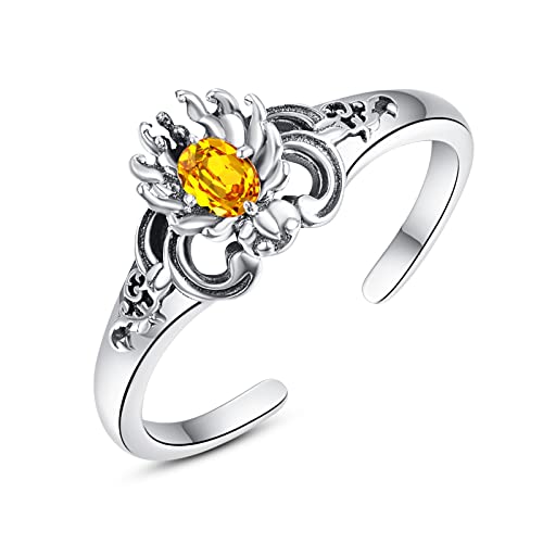 TANGPOET Chrysantheme Ringe Frauen 925 Silber Citrin Blumenring Verstellbare Offenen Ring Daumen Chrysantheme Ringe Sonnenblume Schmuck Daisy Geschenk Für Damen Mädchen von TANGPOET