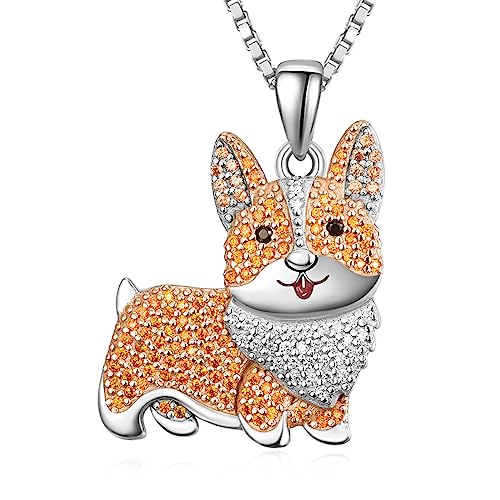 TANGPOET Corgi Halskette für Damen Mädchen Silber 925 Corgi Hund Anhänger Kette Welpen Schmuck Geschenk für Corgi Hundeliebhaber von TANGPOET