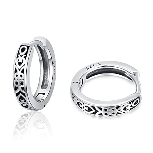 TANGPOET Creolen Ohrringe Silber 925 Schwarz Ohrring Kleine Creole Keltisch Knoten Schläfer Kreolen Huggie Klapp Ohrschmuck Geschenke für Damen Herren von TANGPOET