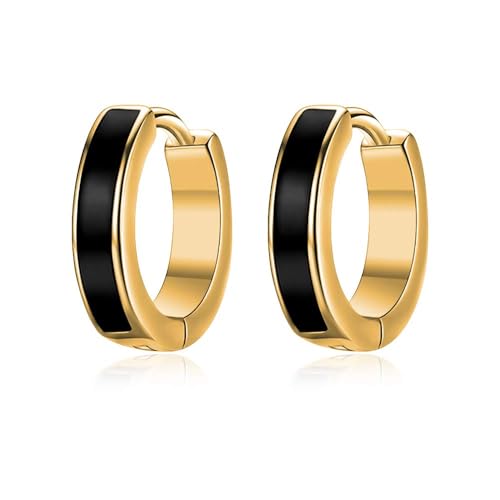 TANGPOET Creolen für Herren Damen 925 Sterling Silber Schwarz Gold Kleine Huggie Klappohrringe Hypoallergene Ohrringe Schmuck Valentinstag Geschenke für Jungen Mädchen, 18mm von TANGPOET