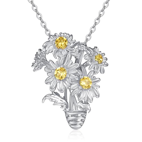 TANGPOET Daisy Halskette für Frauen 925 Sterling Silber Gold Daisy Blume Anhänger für Mädchen, Geburtstag Schmuck Geschenke für ihre Gartenbau Enthusiasten von TANGPOET