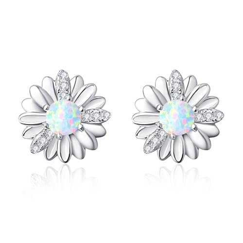 TANGPOET Daisy Ohrstecker 925 Sterling Silber Opal Daisy Blume Ohrringe, Gänseblümchen Ohrring, Schmuck Geschenke für Damen Frauen Mädchen von TANGPOET