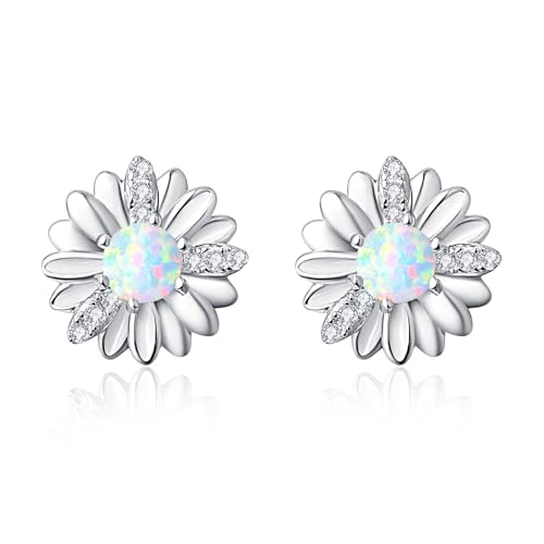 TANGPOET Daisy Ohrstecker 925 Sterling Silber Opal Daisy Blume Ohrringe, Gänseblümchen Ohrring, Schmuck Geschenke für Damen Frauen Mädchen von TANGPOET