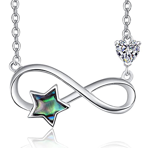 TANGPOET Infinity Kette Stern kette Unendlichkeits Halskette 925 Sterling Silber Stern kette Abalone Infinity Schmuck Geschenk für Mutter Freundin von TANGPOET