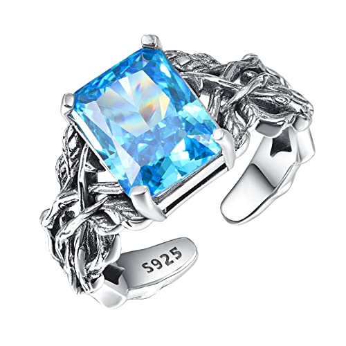 TANGPOET Damen Lebensbaum Ring Silber 925 Baum des Lebens Ring Aquamarin Kristall Schmuck Baum des Lebens Geschenke für Frauen Mädchen von TANGPOET