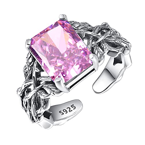 TANGPOET Damen Lebensbaum Ring Silber 925 Baum des Lebens Ring Rosa Kristall Schmuck Baum des Lebens Geschenke für Frauen Mädchen von TANGPOET