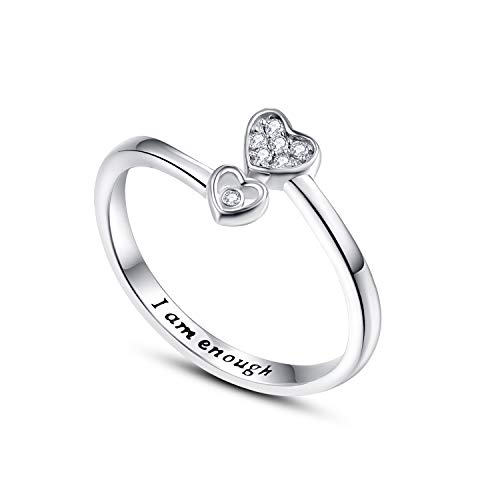 TANGPOET Daumenring für Frauen 925 Sterling Silber Zirkonia Verstellbare Offene Ring, Graviert I am Enough inspirierende Ring, Schmuck Geschenke für Damen Mädchen von TANGPOET