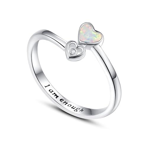TANGPOET Daumenring für Frauen 925 Sterling Silber Opal Verstellbare Offene Ring, Graviert I am Enough inspirierende Ring, Schmuck Geschenke für Damen Mädchen von TANGPOET