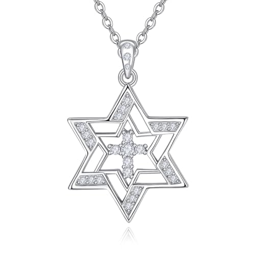 TANGPOET Davidstern Halskette Jüdisch Zierliches 925 Sterling Silber Zirkonia CZ Stern Anhänger Davidstern Schmuck Geschenke für Frauen Mädchen von TANGPOET