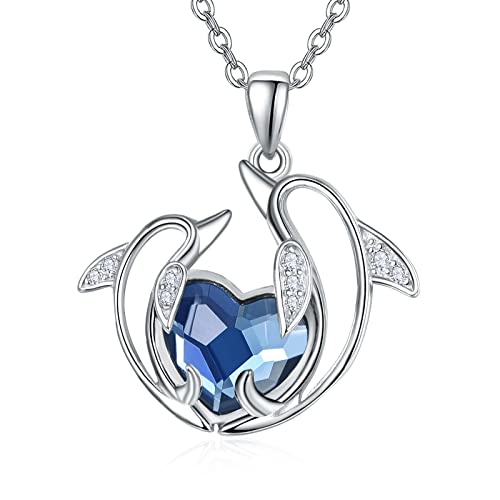 TANGPOET Delfine Kette Damen 925 Sterling Silber Kristall Delfin Anhänger Halskette Delphin Schmuck Geschenke für Mädchen Frauen von TANGPOET