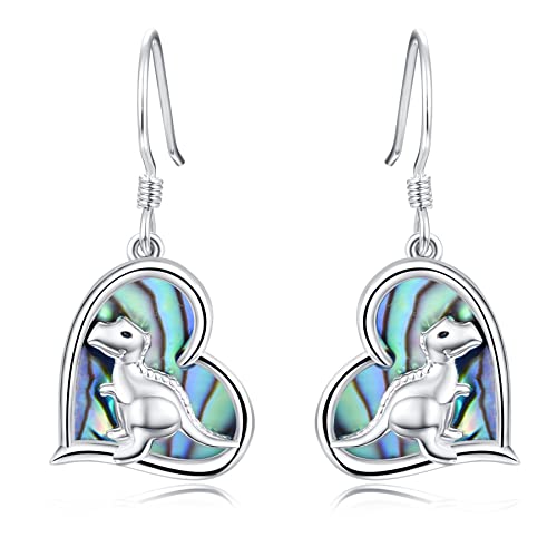 TANGPOET Dinosaurier Ohrringe 925 Sterling Silber Ohrringe für Frauen Hypoallergen Tier Dino Ohrstecker Herz Baumeln Haken Abalone Dinosaurier Geschenke für Sie von TANGPOET