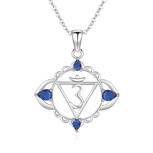 TANGPOET Drittes Auge Chakra Halskette für Damen Frauen Sterling Silber Ajna-Anhänger Kette mit Saphir-Heilstein Spiritueller Schmuck Geschenke für Yoga-Liebhaber zum Muttertag Geburtstag Weihnachten von TANGPOET