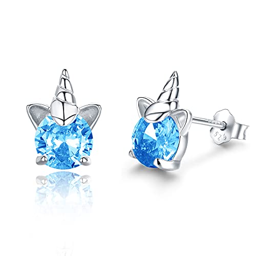 TANGPOET Einhorn Ohrringe 925 Sterling Silber Klein Einhorn Ohrstecker Hypoallergene Ohrring mit Zirkonia Dezember Geburtstag Schmuck Geschenk für Frauen Damen Mädchen Tochter Mutter von TANGPOET