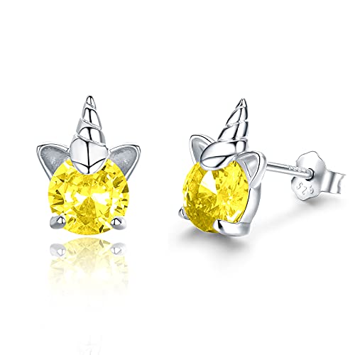 TANGPOET Einhorn Ohrringe 925 Sterling Silber Klein Einhorn Ohrstecker Hypoallergene Ohrring mit Zirkonia November Geburtstag Schmuck Geschenk für Frauen Damen Mädchen Tochter Mutter von TANGPOET