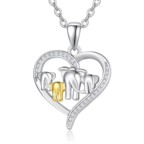 TANGPOET Elefant Herz Anhänger Kette Geschenke für Damen Frauen Mama von 3 Kindern Familie Silber 925 Elephant Halskette Schmuck für Mütter Tag Geburtstag Weihnachten von TANGPOET