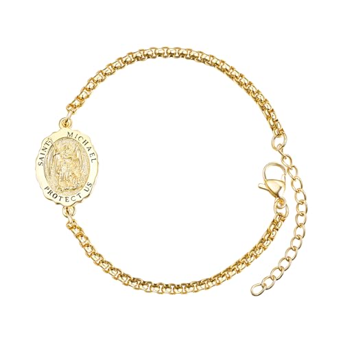 TANGPOET Erzengel Michael Armband für Damen Herren Silber 925 Vergoldet St. Michael Medaille religiösen katholischen Schmuck Amulett Geschenke für Mütter Tag Väter Tag Geburtstag Weihnachten von TANGPOET