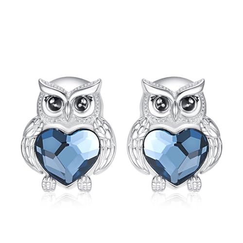 TANGPOET Eule Ohrringe für Damen Frauen Mädchen Silber 925 Blau Kristall Eule Ohrstecker Schmuck Geschenke für Geburtstag Weihnachten Valentinstag Muttertag von TANGPOET