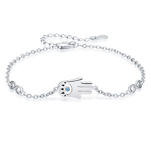 TANGPOET Evil Eye Hamsa Armband Infinity Armband 925 Sterling Silber Armreif Verstellbares Fatimas Hand Armband Böser Blick Gebetsarmbänder für Damen Schmuck Geschenk für Mädchen von TANGPOET