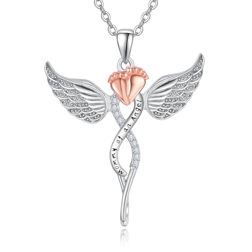 TANGPOET Fehlgeburt Geschenke für Mutter Damen Sternenkinder Andenken Silber 925 "Mommy of An Angel Halskette Unendlichkeitszeichen Keepsake Gedenk Schmuck für Baby Verlust von TANGPOET