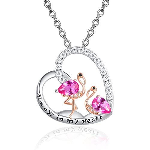 TANGPOET Flamingo Halskette Silber 925 Always in My Heart Anhänger Flamingo Schmuck Geschenke für Frauen Mädchen von TANGPOET