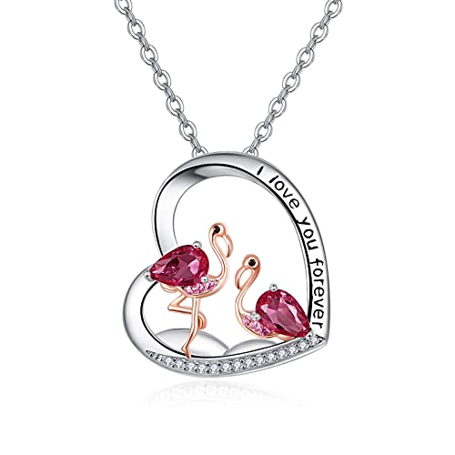 TANGPOET Flamingo Halskette Silber 925 I Love You Forever Anhänger Flamingo Schmuck Geschenke für Frauen Mädchen von TANGPOET